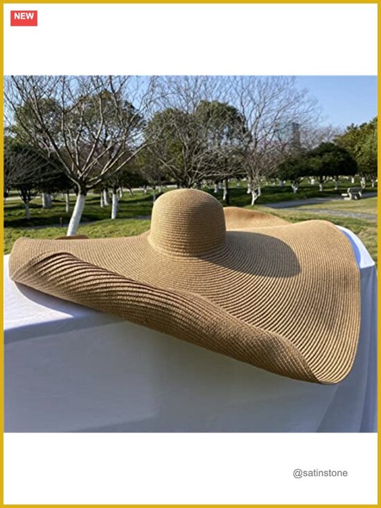 Oversized Floppy Straw Sun Hat with Adjustable Straps, UPF 50+ Foldable Beach main image 5